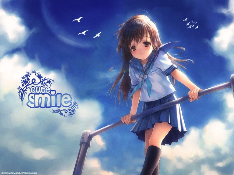 Anime Girl on Railing — Blue, Serene