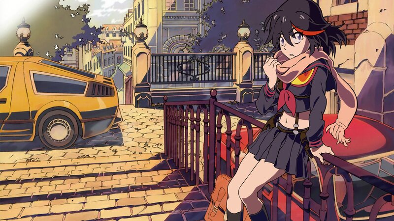 Anime Girl on Railing — Purple, Dramatic