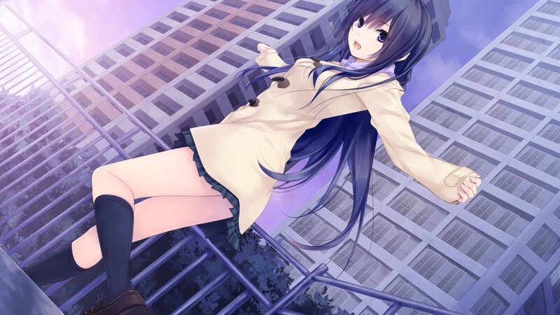 Anime Girl on Railing — Purple