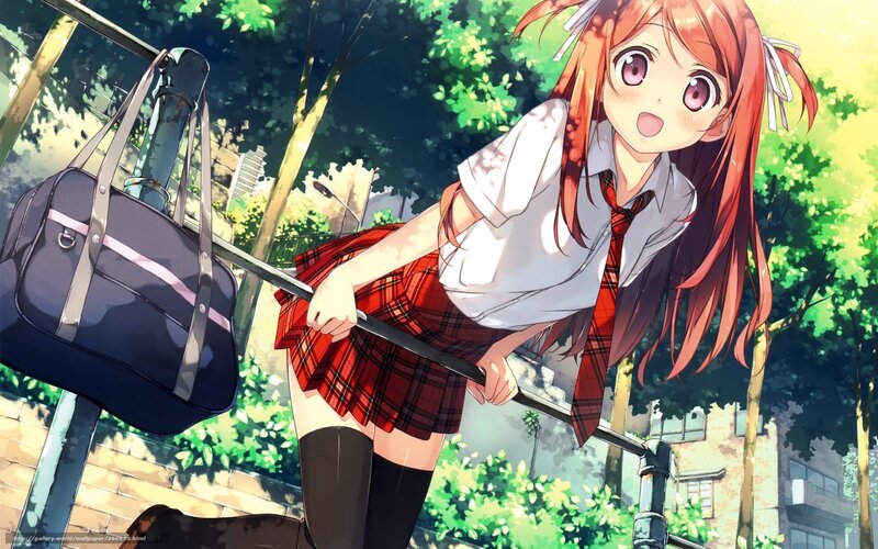 Anime Girl on Railing — Red, Bright
