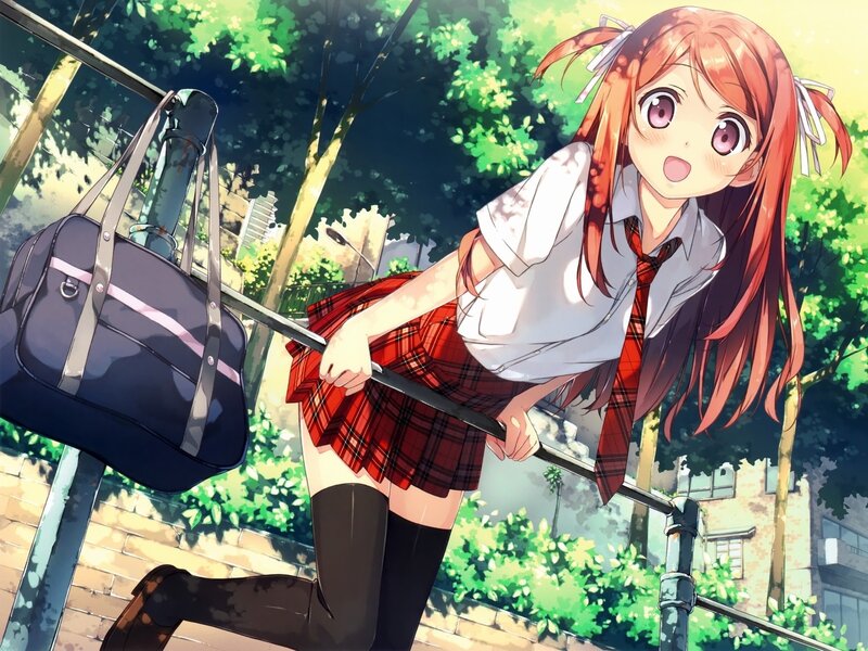 Anime Girl on Railing — Red