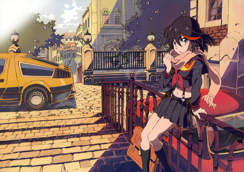 Anime Girl on Railing — Yellow