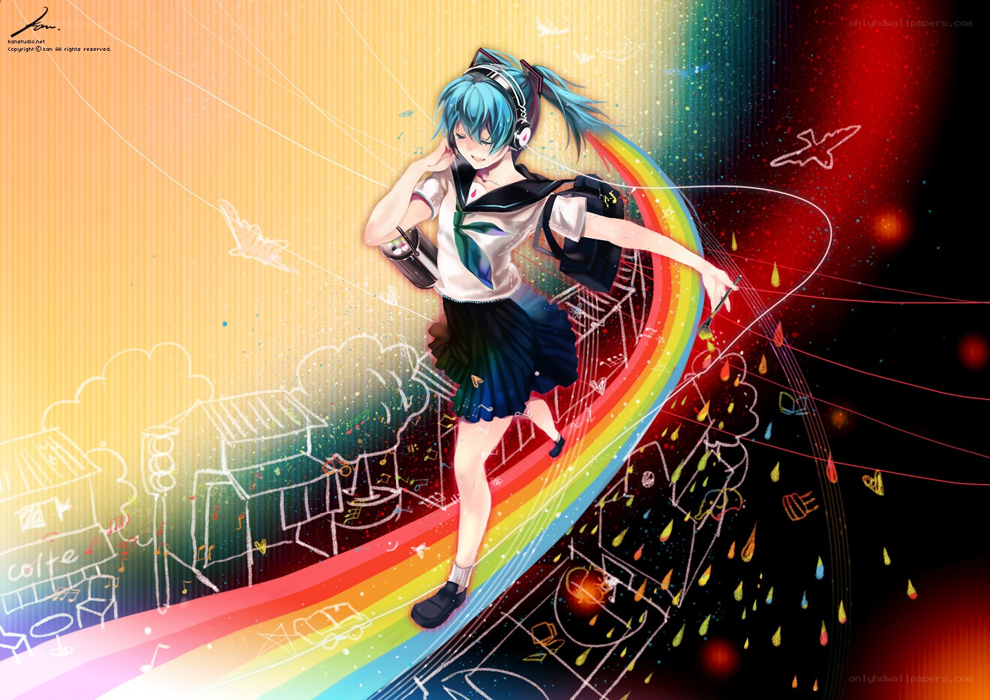 anime girl on rainbow path