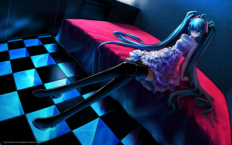 anime girl on red bed
