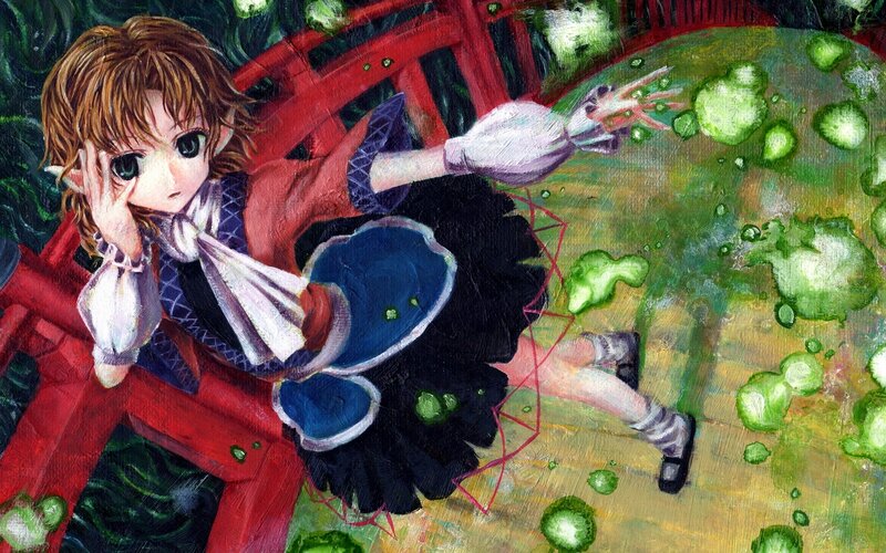 anime girl on red bridge