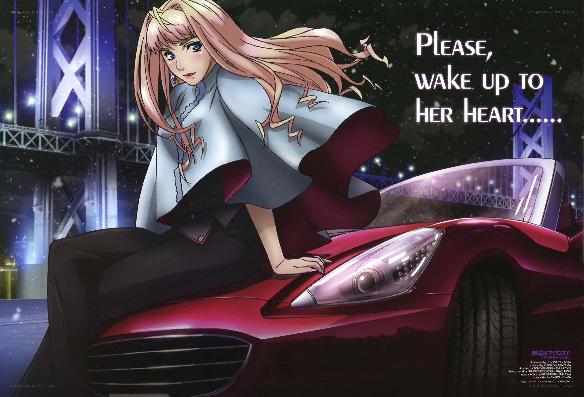 anime girl on red car