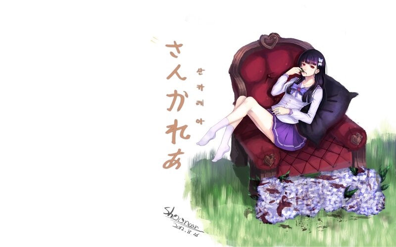 Anime girl on red chair