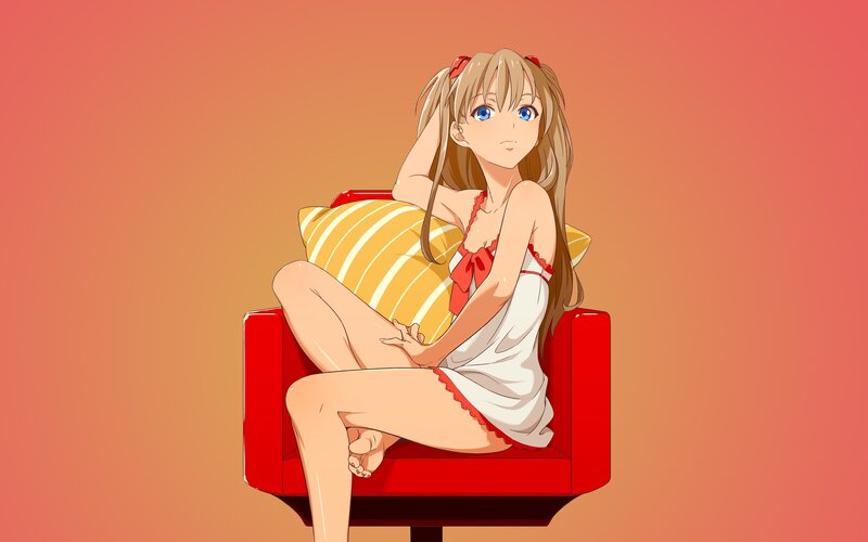 Anime Girl on Red Chair — Calm, Red Chair