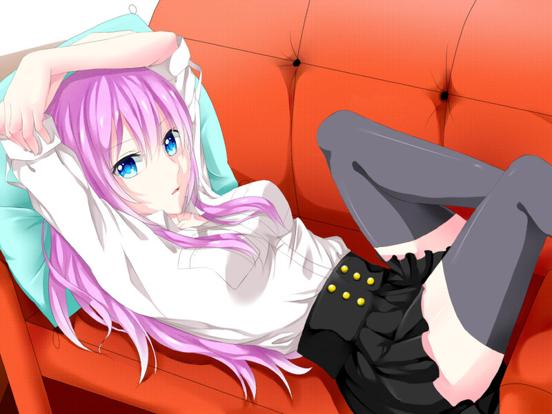 anime girl on red couch