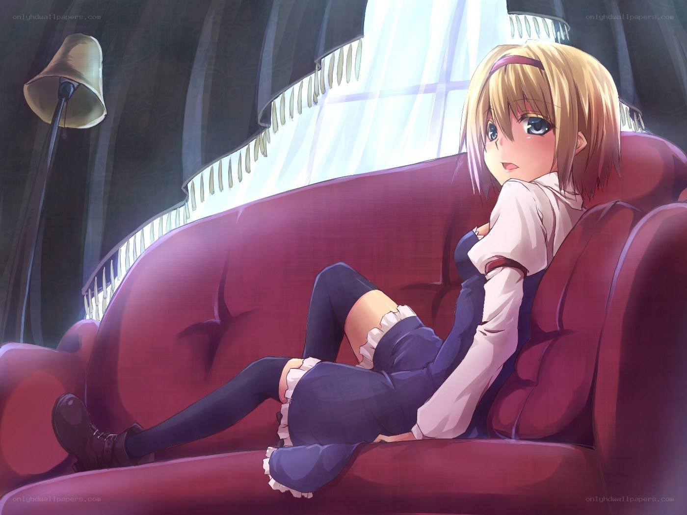 anime girl on red couch