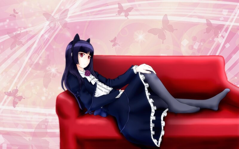 anime girl on red couch