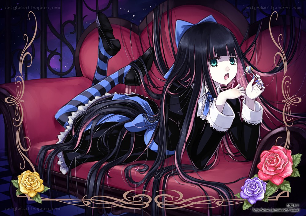 anime girl on red couch