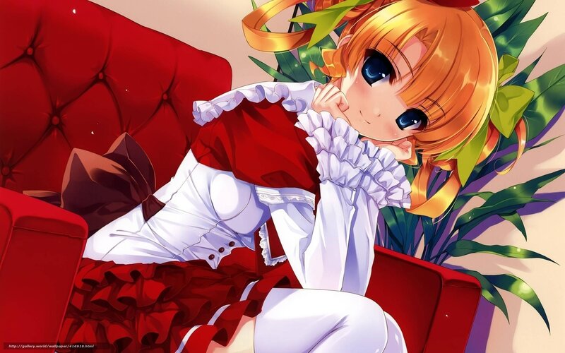 Anime Girl on Red Couch — Calm, Plants