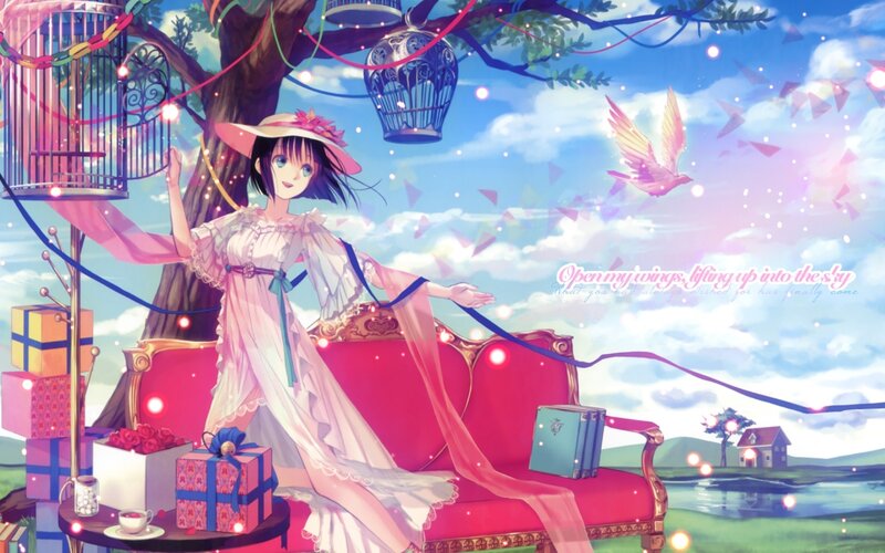 Anime Girl on Red Couch — Pink