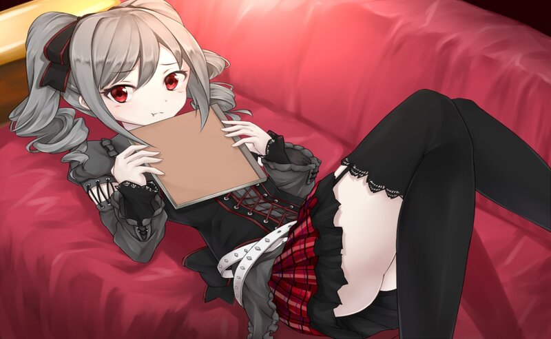 Anime Girl on Red Couch — Relaxed, Digital Art