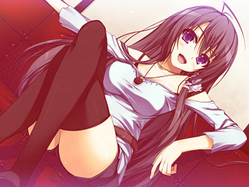 Anime Girl on Red Couch — Relaxed, Long Hair