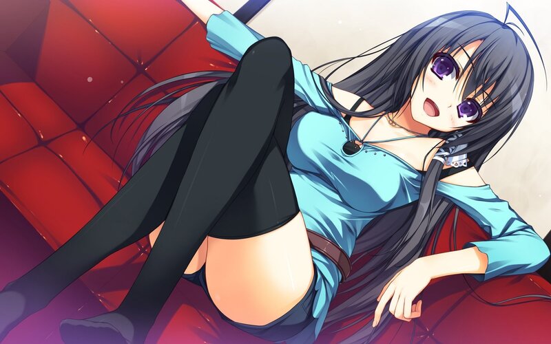 Anime Girl on Red Couch — Relaxed, Tights
