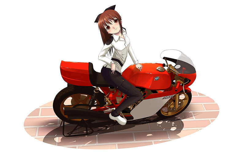 anime girl on red motorcycle