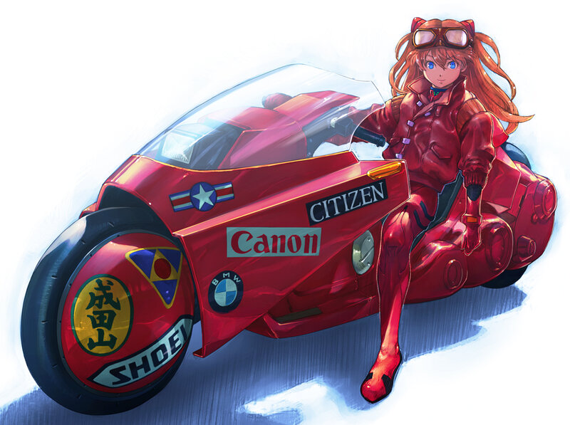 anime girl on red motorcycle