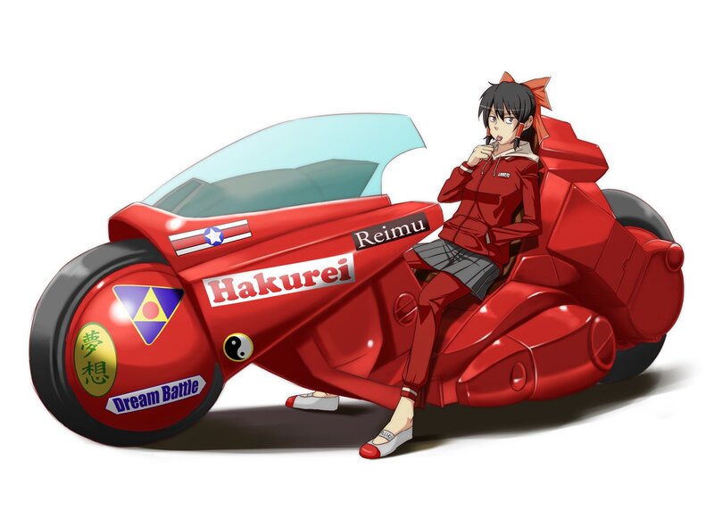 Anime girl on red motorcycle