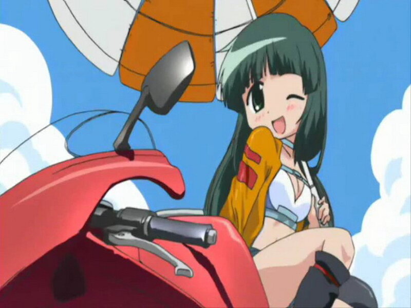 anime girl on red motorcycle