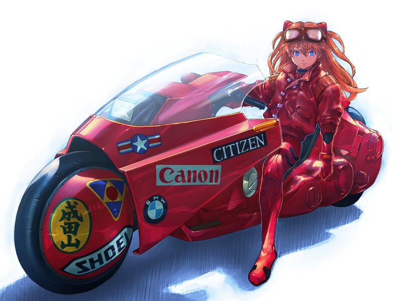 Anime Girl on Red Motorcycle — Dynamic