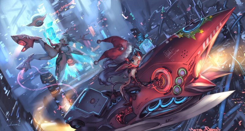Anime Girl on Red Vehicle