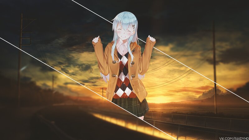 Anime Girl on Road — Blue, Dramatic