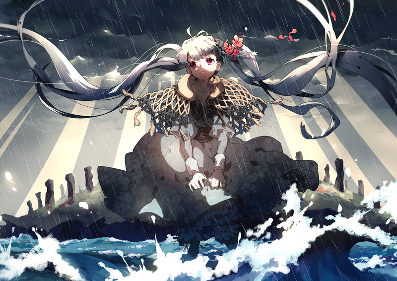 Anime Girl on Rock — Blue, Dramatic