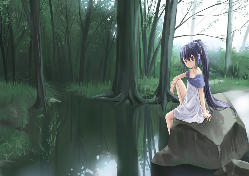 Anime Girl on Rock — Green