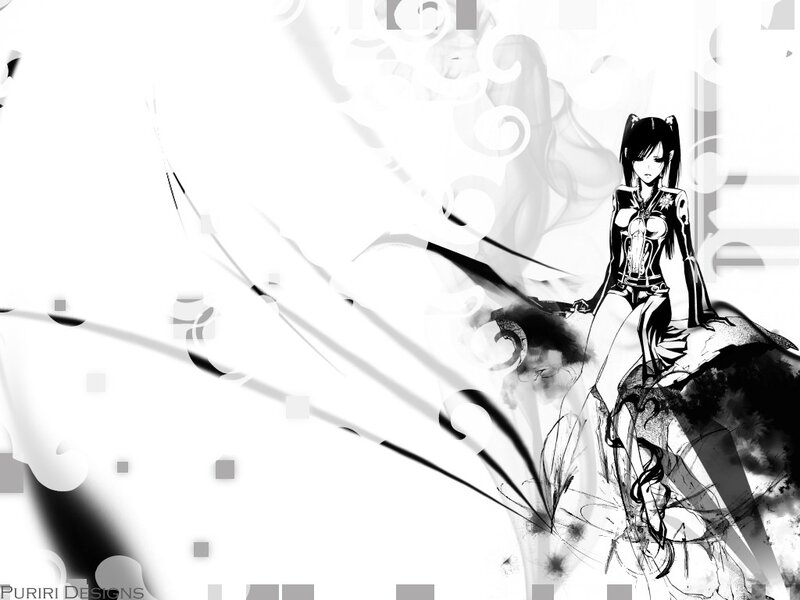 anime girl on rock with abstract art