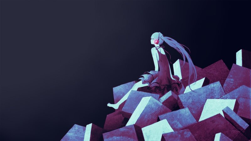 Anime Girl on Rocks — Purple