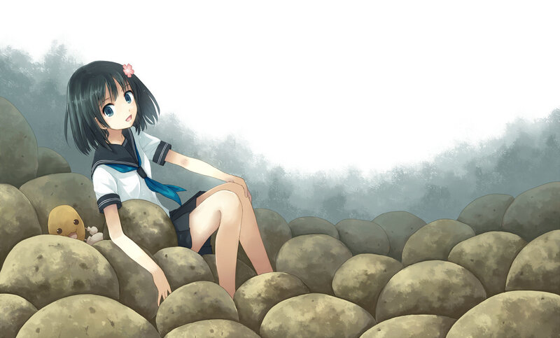 Anime Girl on Rocks