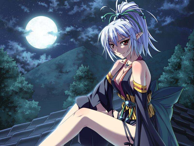 Anime Girl on Roof — Blue, Serene