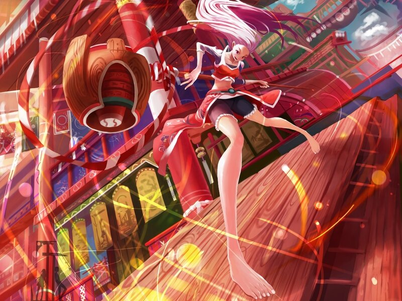 Anime Girl on Roof — Red