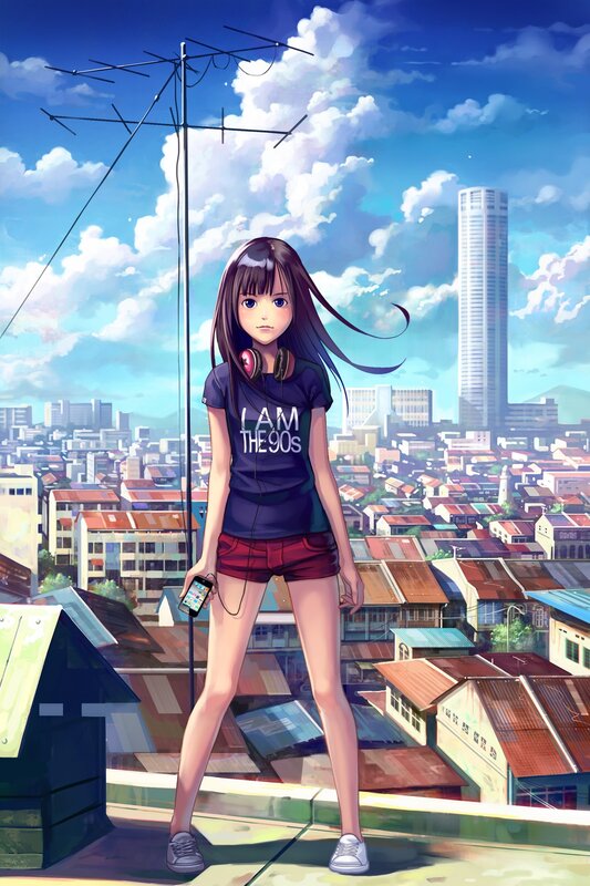 Anime girl on rooftop