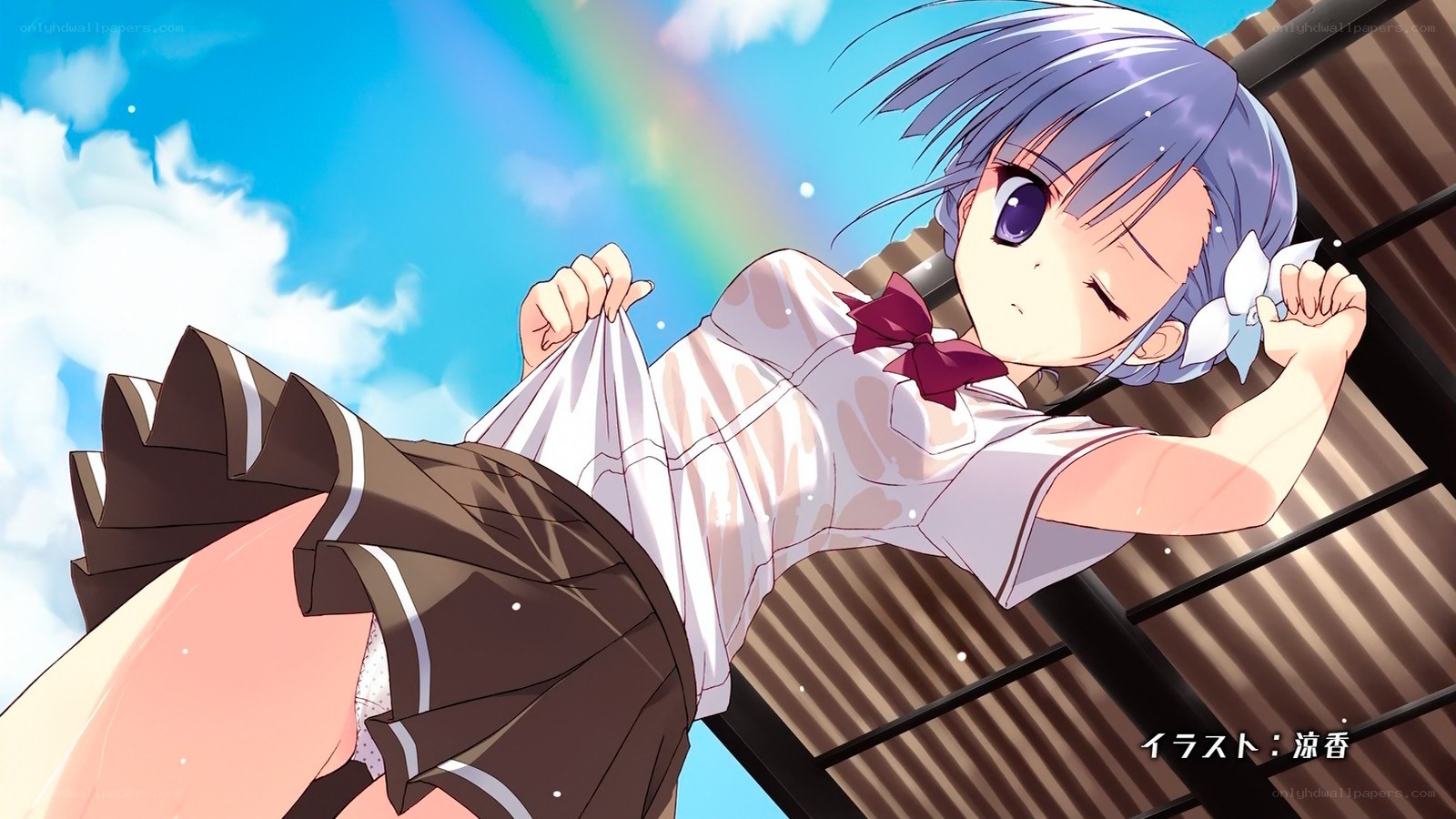 anime girl on rooftop