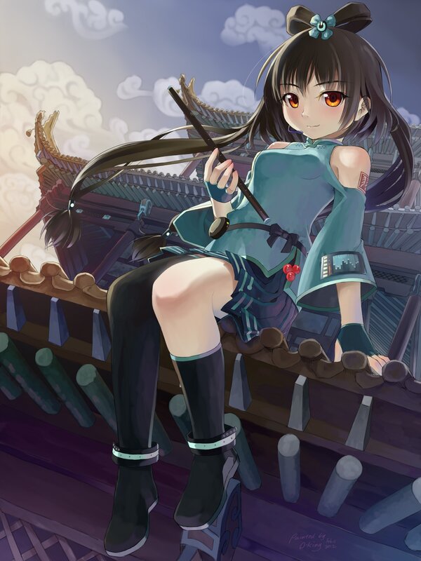 anime girl on rooftop