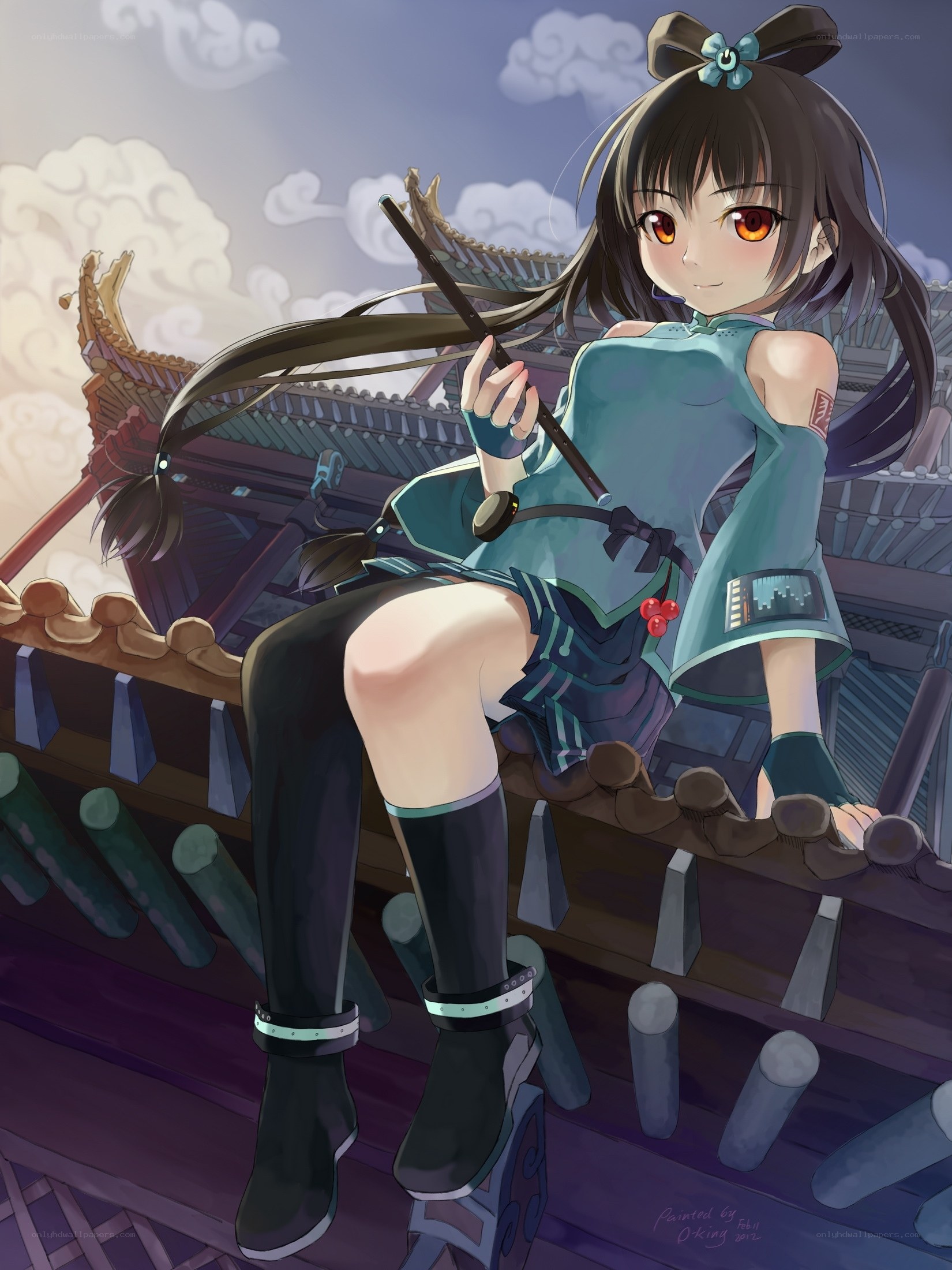 anime girl on rooftop