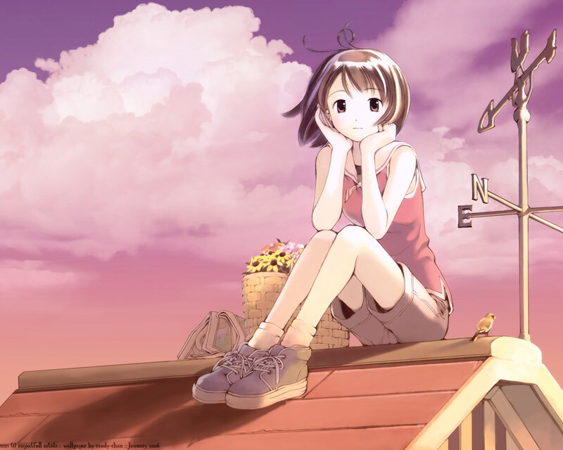 Anime girl on rooftop