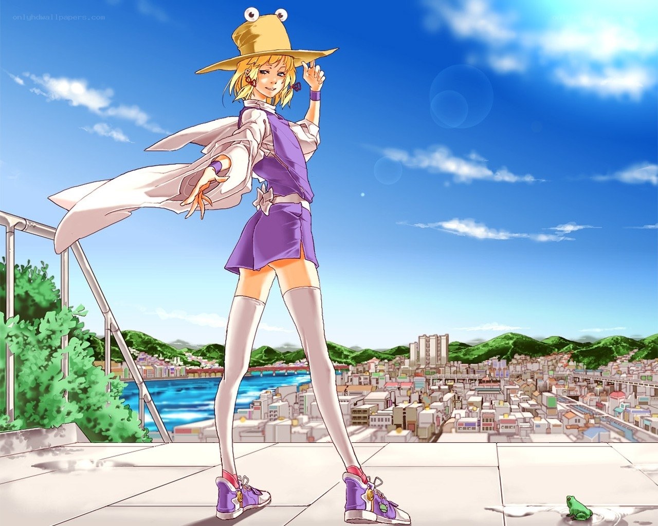 anime girl on rooftop