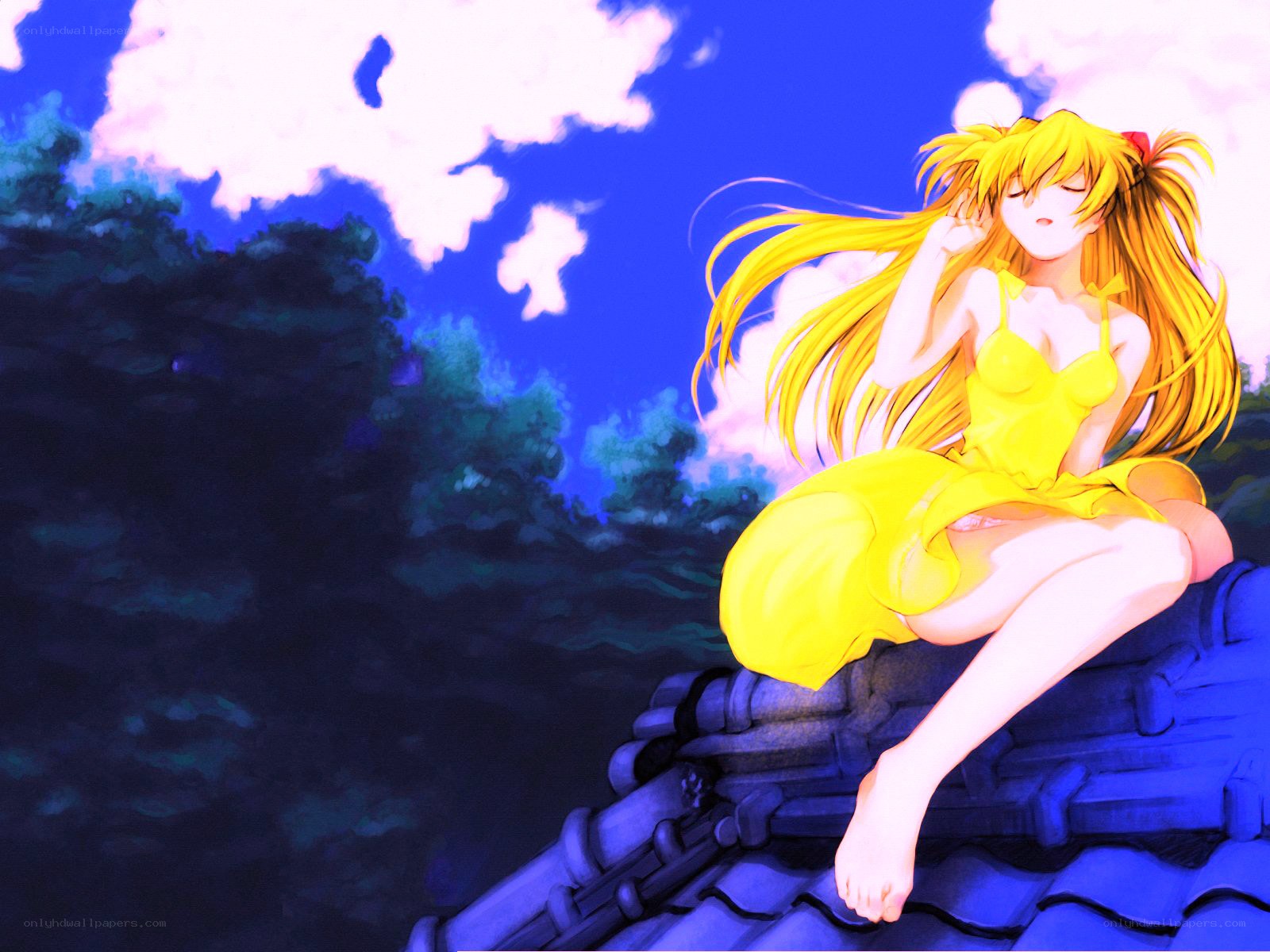 Anime girl on rooftop