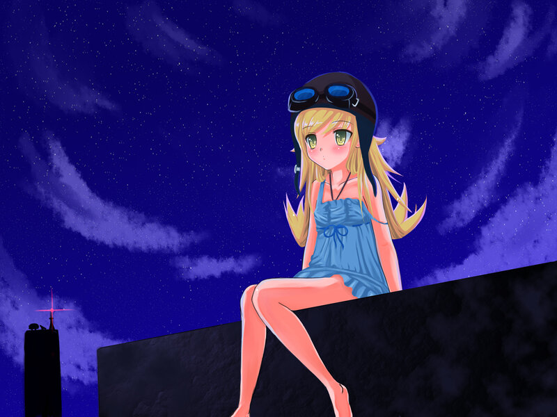 Anime girl on rooftop at night