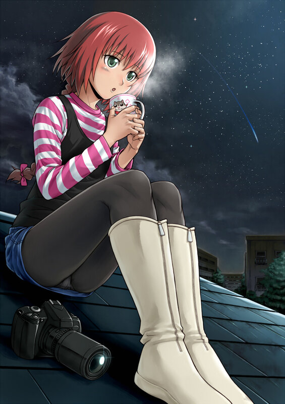 Anime girl on rooftop at night