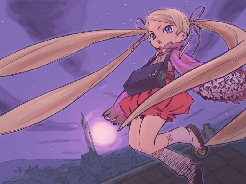 Anime girl on rooftop at night