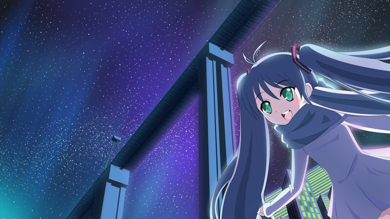 anime girl on rooftop at night