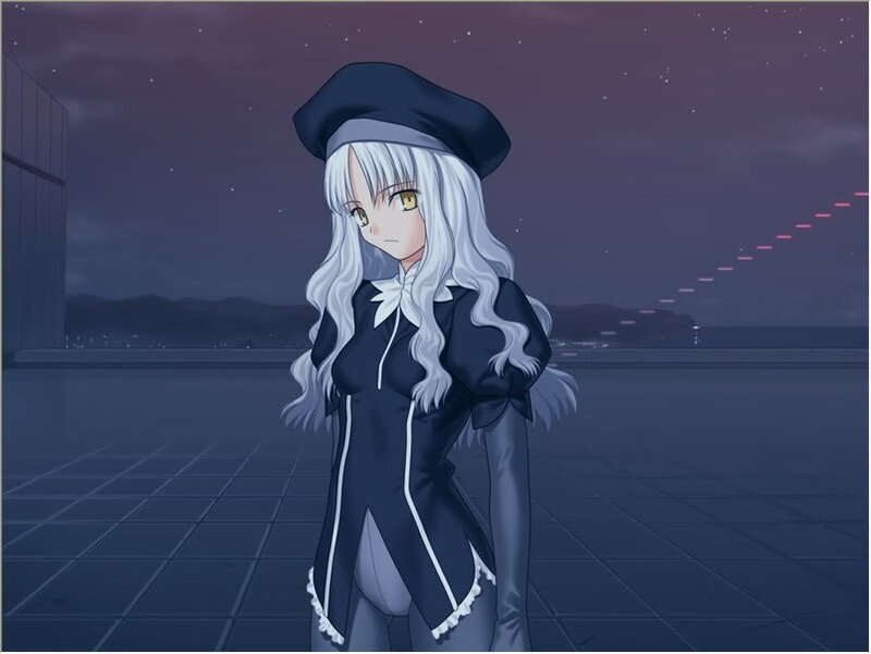 anime girl on rooftop at night