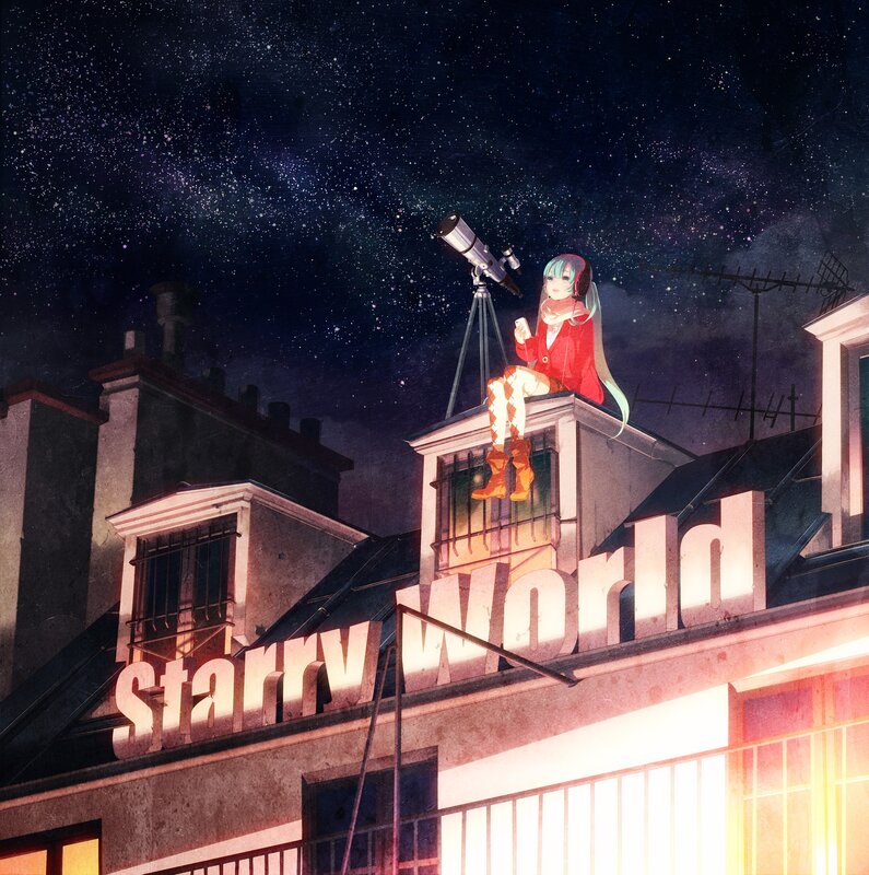 Anime girl on rooftop at night