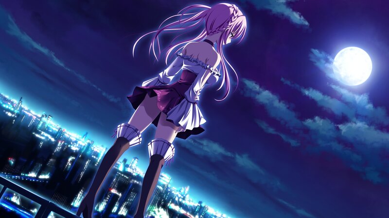 anime girl on rooftop at night