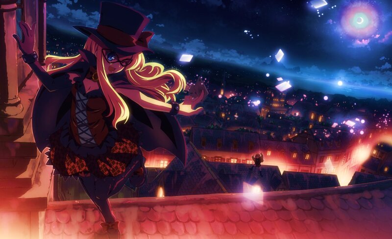 anime girl on rooftop at night